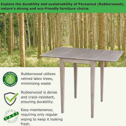 IC International Concepts, Solid Wood Small Drop Leaf Dining Table, Solid Real Wood, Sturdy Parawood,36 X 22 X 29, Minimum Assembly, Washed Gray Taupe
