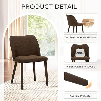 COLAMY Upholstered Dining Chairs Set of 2, Modern PU Leather Dining Room Kitchen Side Chair with Padded Seat and Wood Legs Restaurant/Cafe, Dark Brown