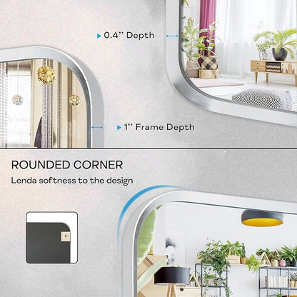 Silver Metal Framed Bathroom Mirror for Wall, Brushed Nickel Rounded Corner Rectangular Bathroom Vanity Mirror, Anti-Rust, Tempered Glass (30" x 36", Silver)