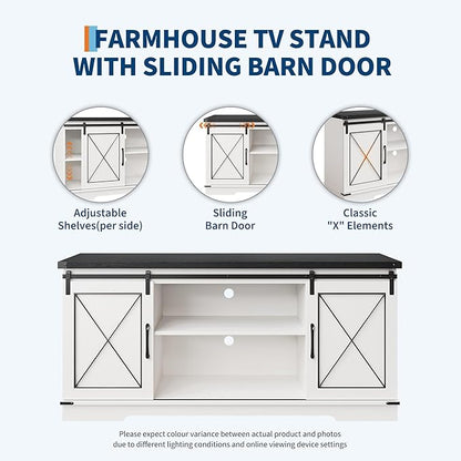 GAOMON Farmhouse 59" TV Stand Up to 65 Inches, Mid Century Modern TV Entertainment Center with Storage Cabinets & Open Shelves, Wood TV Cabinet for Living Room, White