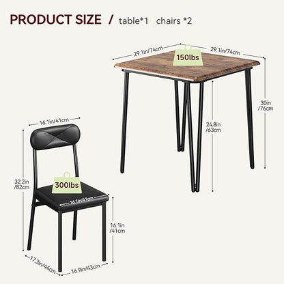GarveeHome Dining Table Set for 2, Kitchen Table with Upholstered Chairs for Kitchen Room and Small Spaces (Vintage, Table with 2 Chairs)