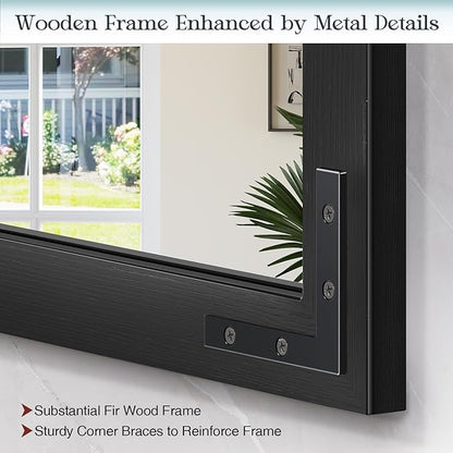 Farmhouse Mirror 40x30 Inch, Black Rustic Bathroom Mirror Vanity, Wood Framed Rectangular Wall Decorative Mirrors for Entryway, Living Room, Bedroom