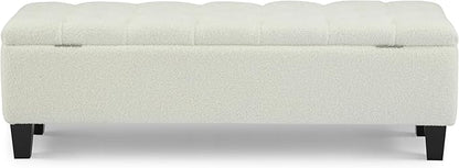 Christopher Knight Home Ottilie Boucle Fabric Storage Ottoman Bench, Wooden Rectangular Ottoman with Storage, Bedroom End of Bed Foot Stool, Entryway Ottoman Footrest, Living Room Extra Seat, Beige