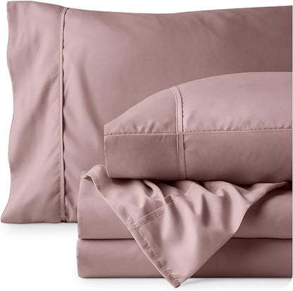 Bare Home Queen Sheet Set - Luxury 1800 Ultra-Soft Microfiber Bed Sheets - Double Brushed - Deep Pockets - Easy Fit - 4 Piece Set - Bedding Sheets & Pillowcases (Queen, Mauve)