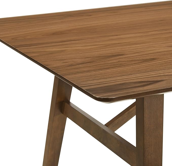 Armen Living Channell Mid Century Modern 7 Piece Walnut Wood Dining Table Set with Blue Fabric