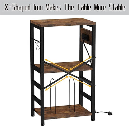 End Table with LED Light,Record Player Stand with Charging Station,Vinyl Records Storage,Turntable Stand Albums Storage for Music Room Studio-Modern Brown