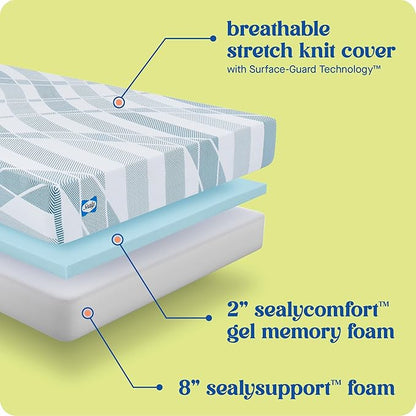 Sealy Dreamlife 10” Foam Mattress-in-a-Box, Full, SealyComfort Gel Memory Foam, Surface-Guard Technology, 10 Year Limited Warranty, Made in The USA