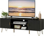 TV Stand for 55-65 inch TV, Entertainment Center with Soft Hinge Door,TV Console Table with 2 Cabinets with Gold Handle and Feet,for Living Room, Bedroom, Black