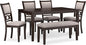 Signature Design by Ashley Langwest Transitional Diamond Patterned Dining Table with 4 Upholstered Chairs and Bench, Set of 6, Dark Brown & Beige