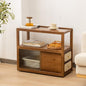 Bamboo Side Table Nightstand with Rattan Drawer & Glass Top – Multi-Function End Table, Nightstands with Storage for Bedroom, Living Room, and Small Spaces, Walnut