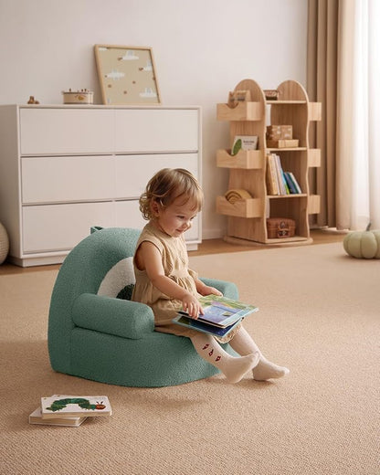 Blissful Diary Toddler Chair Comfy, Foam Kids Chair with Soft Teddy Plush, Toddler Reading Chair with Cute Arclet Designs- Sage Green