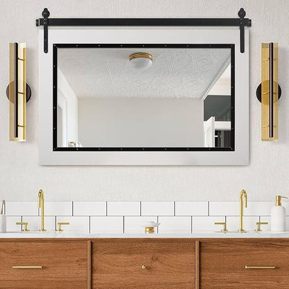 YOSHOOT Farmhouse Barn Door Mirror, 40"x26" Rustic Bathroom Mirror, Wood Frame Wall Mirror, Wooden Mirror for Living Room Bedroom Entryway Wall Décor, Horizontal Hanging ONLY