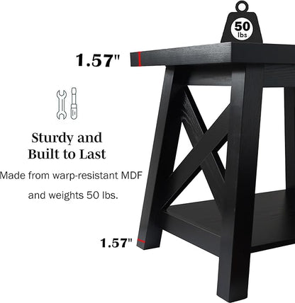 Black End Table, 2-Tier End Tables Living Room, Wood Side Table, Modern Side Table