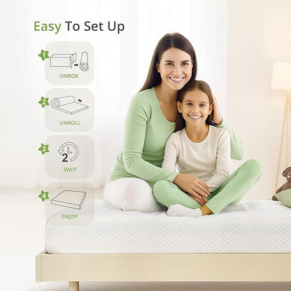 6 Inch Twin Mattress for Kids, Memory Foam Mattress with Cooling Green Tea Gel, Relieve Pressure with Medium Firm Support, CertiPUR-US Certified, 75''L x 38''W, White