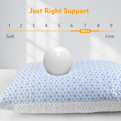 Shredded Memory Foam Pillows Queen Size Set of 2, Cooling Firm Pillows Queen Size 2 Pack for Bed, Adjustable for Side Back Stomach Sleepers