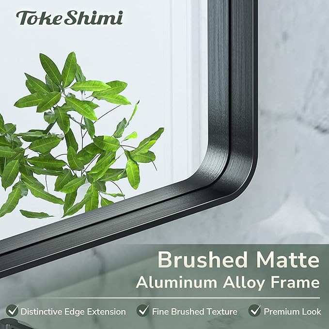 TokeShimi 40 x 30 Inch Wall Mirror for Bathroom Black Metal Frame Decorative Rectangular Wall Mounted Home Decor Corner Hangs Farmhouse Mirror (Horizontal/Vertical)