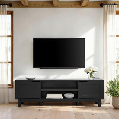 Walker Edison Tage Modern Pull-Open Door Low Stand for TVs up to 65 Inches, 58 Inch, Solid Black