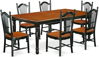 East West Furniture DOVE7-BCH-W 7 Piece Modern Dining Table Set Consist of a Rectangle Wooden Table with Butterfly Leaf and 6 Dining Room Chairs, 42x78 Inch, Black & Cherry