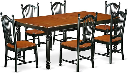 East West Furniture DOVE7-BCH-W 7 Piece Modern Dining Table Set Consist of a Rectangle Wooden Table with Butterfly Leaf and 6 Dining Room Chairs, 42x78 Inch, Black & Cherry