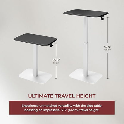 Ergohome™ ELEVANCE Table™ Height Adjustable Side Table for Couch or Bed, Laptop Table - Small End Table Office Coffee Table - C-Shaped Sofa Side Table with Multi-Function (White Base & Carbon Top)