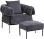 HollyHOME Modern Velvet Accent Chair with Ottoman, Upholstered Comfy Reading Chair and Footstool,Large Lazy Armchair with Stool, Lounge Sofa for Living Room, Bedroom, Dark Grey