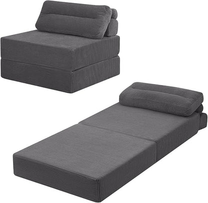 MeMoreCool Instant guest-ready comfort - Convertible sofa chair for small spaces & dorms, folds into a floor futon with pillow,removable machine-washable cover, no assembly,space-saving for overnights