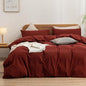 BESTOUCH Duvet Cover Set 100% Washed Cotton Linen Feel Super Soft Comfortable Chic Lightweight 3 PCs Home Bedding Set Solid Fired Brick Red Oversized Full