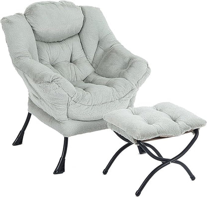 LITA Lazy Chair with Ottoman, Modern Accent Leisure Upholstered Sofa Chair, Contemporary Lounge Reading Chair with Armrests and a Side Pocket for Living Room, Bedroom & Small Space