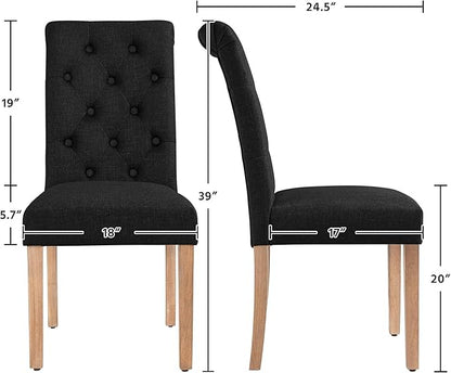 Yaheetech Dining Chairs Set of 2 Fabric Upholstered Dining Room Chairs with Button Tufted High Back and Solid Wood Legs for Kitchen/Living Room/Restaurant, Modern Style, Black
