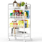 OVICAR 4 Tier Mesh Wire Rolling Cart, Kitchen Storage Organizer Utility Cart, Full Metal Basket Storage Art Trolley Carts with Wheels & 4 Side Hooks
