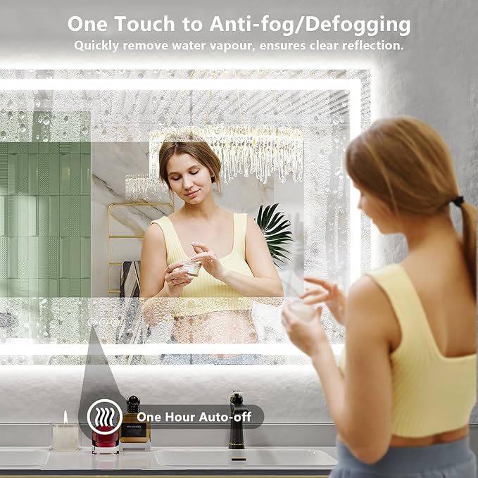 68x40 Inch LED Bathroom Mirror with Lights Front and Backlit Lighted Vanity Mirror for Bathroom Wall with 3 Colors Dimmable Anti-Fog Memory Shatter-Proof IP54 Waterproof Horizontal/Vertical