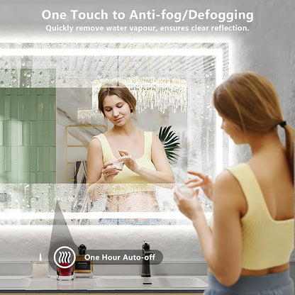 68x40 Inch LED Bathroom Mirror with Lights Front and Backlit Lighted Vanity Mirror for Bathroom Wall with 3 Colors Dimmable Anti-Fog Memory Shatter-Proof IP54 Waterproof Horizontal/Vertical