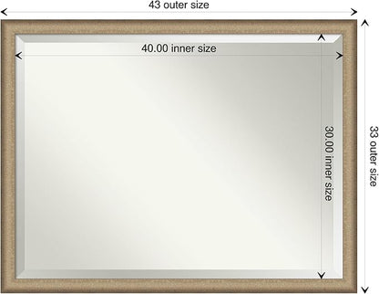 Amanti Art Bronze Bathroom Mirror for Over Sink, 33x43 Elegant Brushed Bronze Narrow Rectangle Vanity Mirror, X-Large Casual Frame, Hangs Horizonally and Vertically, Bathroom Wall Decor, Beveled Edge
