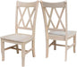 IC International Concepts, Set of 2 Double X-Back Dining Chairs, Armless, Real Wood, Kitchen/Dining/Accent, 19.9"W x 22"D x 41.3"H, 225 Lbs Wt. Capacity, DIY, Paint/Stain In Any Color, Unfinished