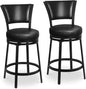 Bar Stools, 25 Inch Metal Counter Height Barstools Set of 2, Faux Leather Round 360° Swivel Bar Chairs with Backrest, Modern Swivel Bar Stool for Kitchen Island, Black