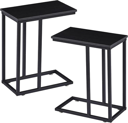 VECELO C Shaped End Side Table for Sofa Couch and Bed Snack TV Tray for Living Room Bedroom, 2 Set, Black
