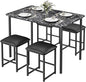 VECELO Kitchen Table and Chairs for 4, Dining Room Set with PU Chairs/Stools, Heavy-Duty Metal Frame, Faux Marble Tabletop, Space-Saving Design for Small Spaces, Easy Assembly, Elegant Black