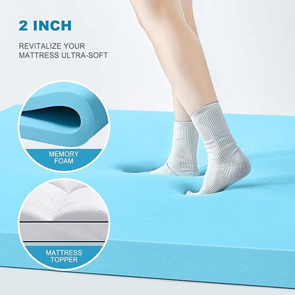 MASVIS Twin XL Size Dual Layer 4 Inch Memory Foam Mattress Topper, 2 Inch Gel Memory Foam and 2 Inch Cooling Pillow Top Mattress Pad Cover for Back Pain, Medium Support