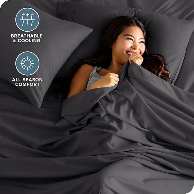 Bare Home Split Head Flex King Sheet Set - 1800 Ultra-Soft Microfiber Bed Sheets - Double Brushed - Deep Pockets - Easy Fit 4 Piece Set - FlexTop King Bedding (Split Head Flex King, Forged Iron Grey)