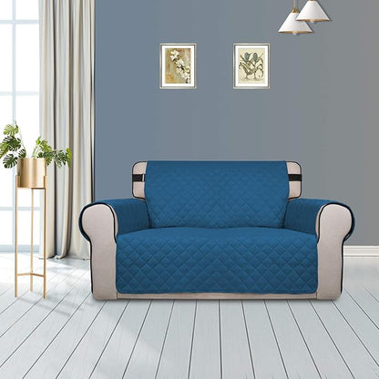 PureFit Reversible Sofa Cover Water Resistant Loveseat Couch Cover, Machine Washable Furniture Cover with Non-Slip Foam and Adjustable Strap for Dogs, Pets (Loveseat, Peacock Blue/Ivory)