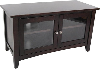 Shaker Cottage TV Stand, Espresso - Modern Style Hardwood and Composite Wood Media Console with Glass Cabinet, Adjustable Shelf, and Cord Management, Easy Assembly, 36"W x 16"D x 20"H