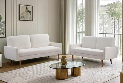 Kent 2 Piece Velvet Sofa and Loveseat Set, European Style with Modern & Vintage Flair, Upholstered 5 Seater Couch, Chic Living Room Furniture Seating for Home, Apartment or Office, Ivory