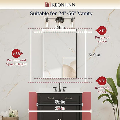 Keonjinn Gold Bathroom Vanity Mirror 24" x 32" Rectangular Wall Mirror Aluminum Alloy Metal Frame Rectangle Modern Farmhouse Mirror Square Corner Framed Mirror for Bathroom Sink(Horizontal/Vertical)