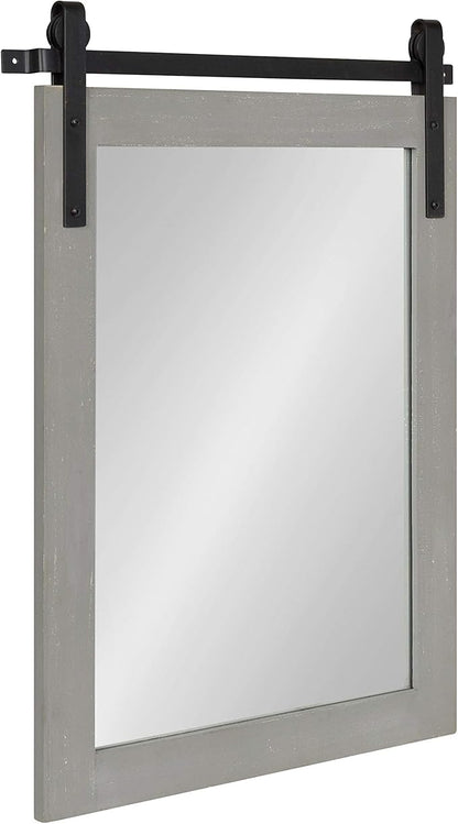 Kate and Laurel Cates Farmhouse Wood Framed Wall Mirror, 18 x 26, Gray, Barn Door-Inspired Rustic Mirrors for Wall