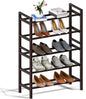 Haddockway Bamboo Shoe Rack for Closet, Free Standing Shoe Organizer with Smooth Round Rods & Convenient Handles, Stackable Shoe Storage Shelf for Entryway, Hallway(Brown, 5-Tier(Small))
