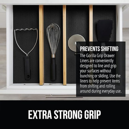 GORILLA GRIP powerGRIP Drawer Shelf and Cabinet Liner, Thick Strong Hold, Non-Adhesive Liners Protect Kitchen Cabinets and Cupboard, Bathroom Drawers, Easy Install, Breathable Mat, 12" x30', Black