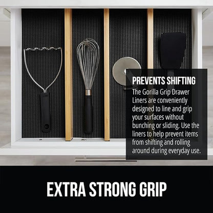 GORILLA GRIP powerGRIP Drawer Shelf and Cabinet Liner, Thick Strong Hold, Non-Adhesive Liners Protect Kitchen Cabinets and Cupboard, Bathroom Drawers, Easy Install, Breathable Mat, 20" x30', Black