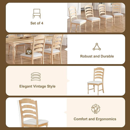 Ball & Cast 9-Piece 82.7inch Extendable Dining Table Set with 23.6inch Removable Leaf and 8 Upholstered Dining Chairs,Vintage Traditional Wood Kitchen Sets for 8,Family Gatherings,Natural