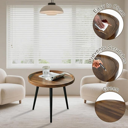 Jessie Small Round Coffee Tables,50x50x48cm Mid Century Modern Nesting Tables,Easy Assembly Circle Walnut Coffee Tables with Non-Slip Feet,Nesting Coffee Table for Living Room Balcony Yard