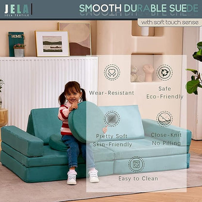 jela Kids Play Couch Extended Size 10PCS with futons, Floor Sofa Modular Play Couch Furniture for Kids and Adults, Modular Play Sofa Castle (Light Blue)